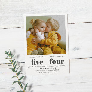 Modernes Minimalistisches Joint-Birthday-Foto Einladung