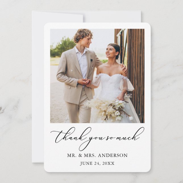 Modernes Minimalistisches kalligrafisches Hochzeit Dankeskarte (Vorderseite)