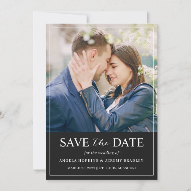 Modernes Minimalistisches klassisches Schwarzes Fo Save The Date (Vorderseite)