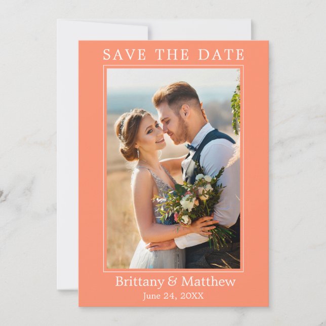 Modernes Minimalistisches Korallen Save The Date (Vorderseite)