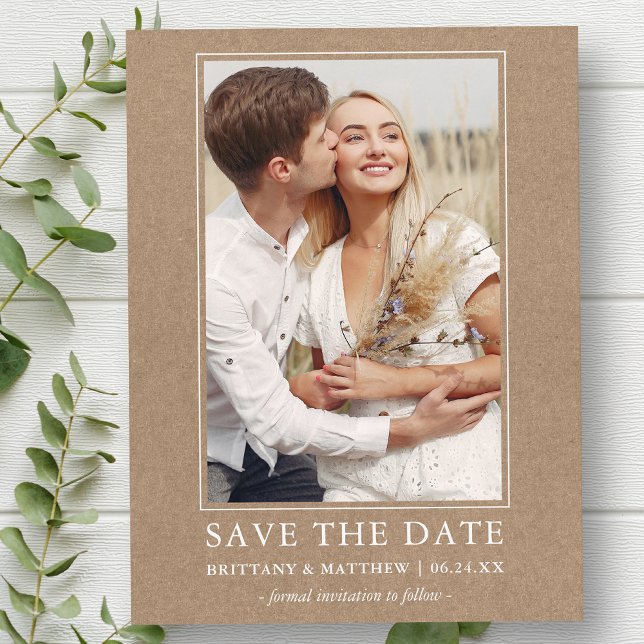 Modernes Minimalistisches Kraft-Save the Date-Foto Postkarte (Customize to change text size or text style.)