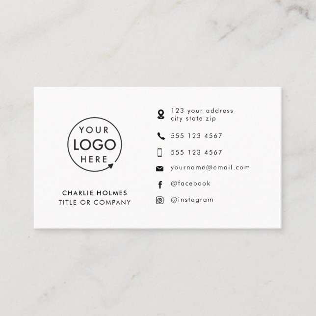 Modernes Minimalistisches Logo | Benutzerspezifisc Visitenkarte (Vorderseite)