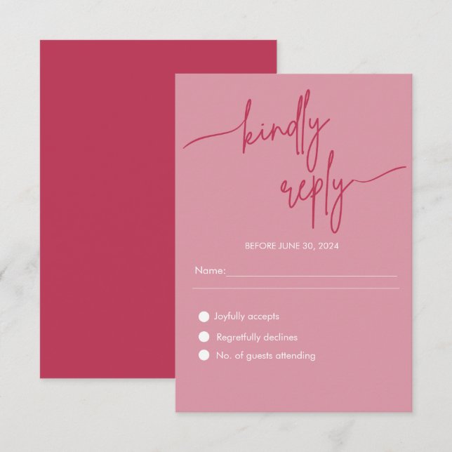 Modernes Minimalistisches Magenta Pink Wedding RSV Begleitkarte (Vorne/Hinten)