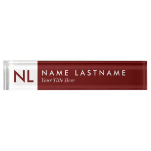 Modernes Minimalistisches Monogram Red Desk Nampla Namensplakette