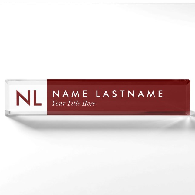 Modernes Minimalistisches Monogram Red Desk Nampla Namensplakette (Vorderseite)