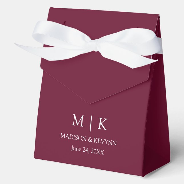 Modernes Minimalistisches Monogram Wedding Burgund Geschenkschachtel (Vorderseite)