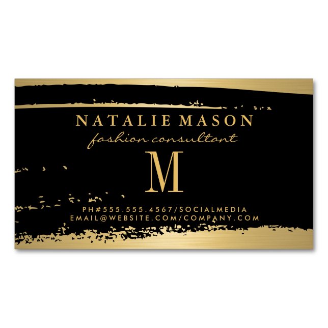 Modernes Minimalistisches Monogramm auf Schwarz/Go Magnetische Visitenkarte (Vorderseite)