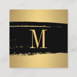 Modernes Minimalistisches Monogramm auf Schwarz/Go Quadratische Visitenkarte