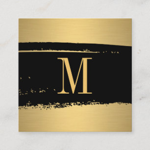 Modernes Minimalistisches Monogramm auf Schwarz/Go Quadratische Visitenkarte