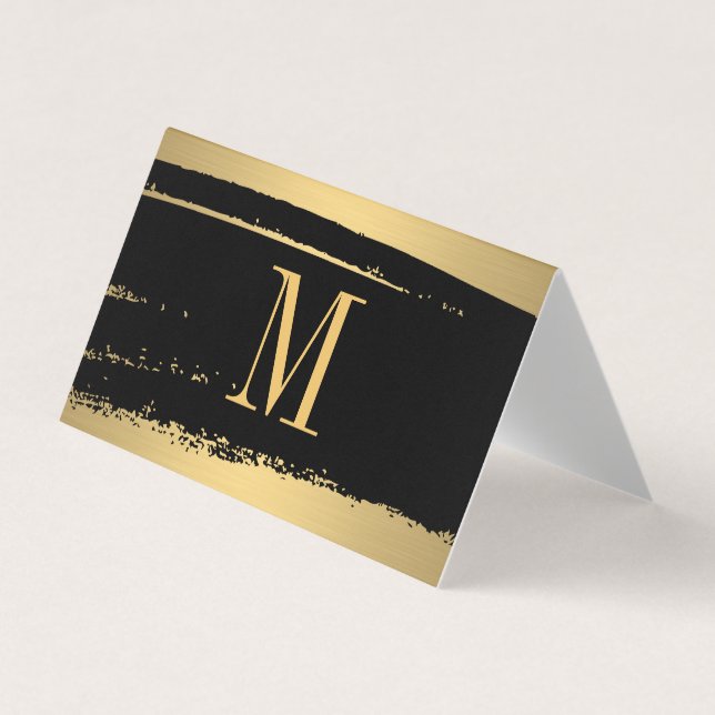 Modernes Minimalistisches Monogramm auf Schwarz/Go Visitenkarten (Vorderseite)