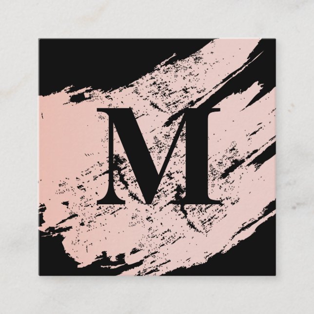 Modernes Minimalistisches Monogramm auf Schwarz/Ro Quadratische Visitenkarte (Vorderseite)