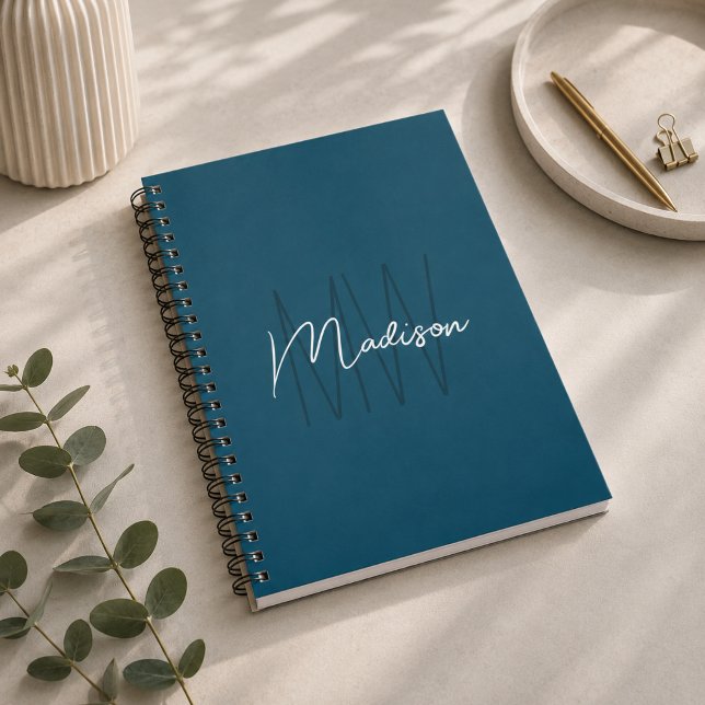 Modernes minimalistisches Monogramm Blau Notizblock (Modern Minimalist Monogram Blue Notebook)