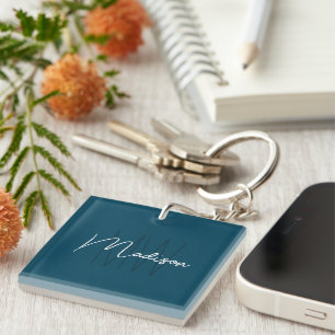 Modernes minimalistisches Monogramm Blaues Schrift Schlüsselanhänger