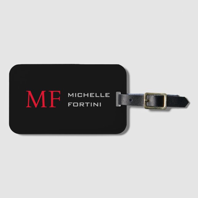 Modernes Minimalistisches Monogramm Erstschwarzes  Gepäckanhänger (Vorderseite (Horizontal))