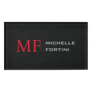 Modernes Minimalistisches Monogramm Erstschwarzes Namenschild