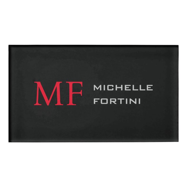 Modernes Minimalistisches Monogramm Erstschwarzes  Namenschild (Vorderseite)