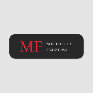 Modernes Minimalistisches Monogramm Erstschwarzes Namensschild