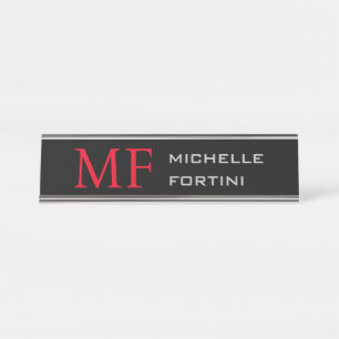 Modernes Minimalistisches Monogramm Erstschwarzes  Schreibtischnamensplakette