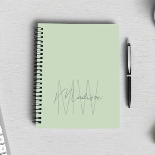 Modernes Minimalistisches Monogramm-Format Grün Notizblock