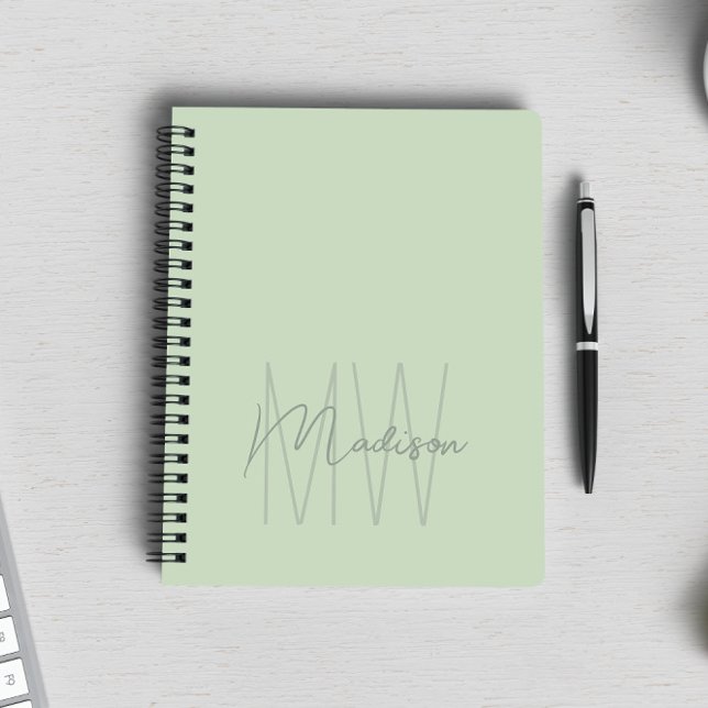 Modernes Minimalistisches Monogramm-Format Grün Notizblock (Von Creator hochgeladen)