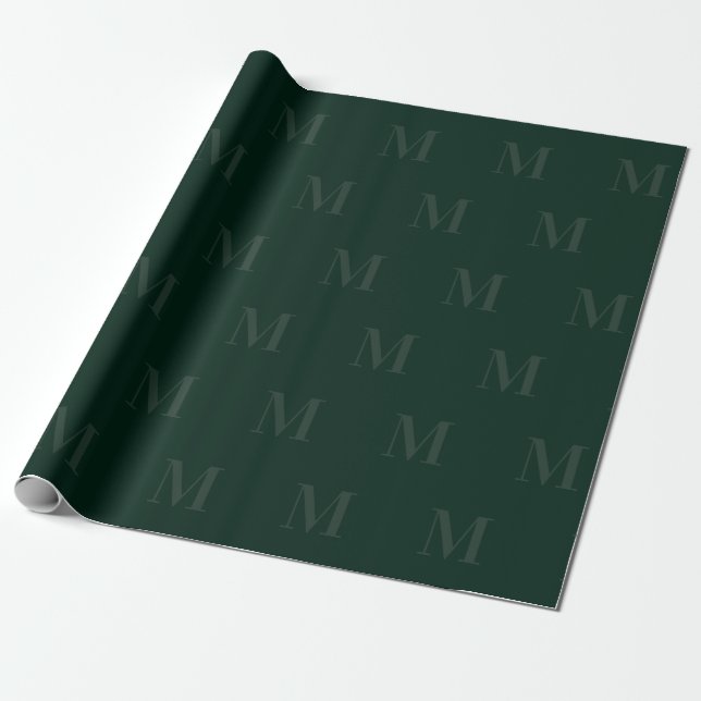 Modernes Minimalistisches Monogramm für Tiefwald Geschenkpapier (Ungerollt)