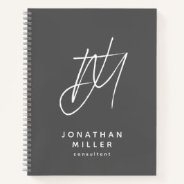 Modernes Minimalistisches Monogramm Grau Notizbuch