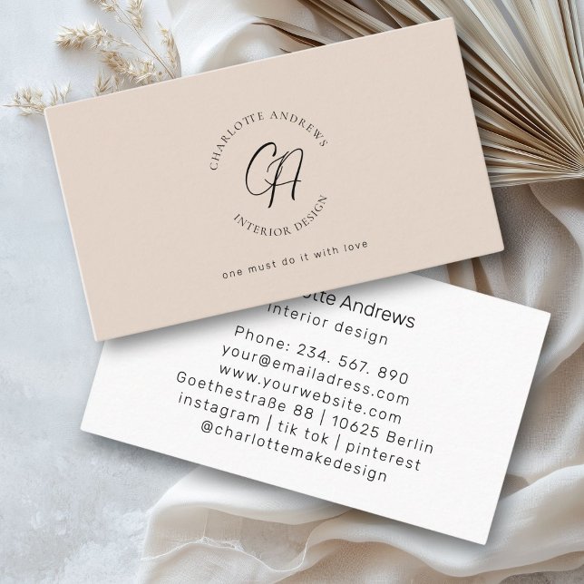 Modernes, minimalistisches Monogramm, Logo, Kreis, Visitenkarte (Modern, minimalist, monogram, logo, circle, brown business card)