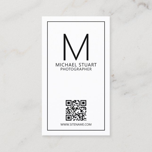 Modernes Minimalistisches Monogramm mit Qr Code Bu Visitenkarte (Vorderseite)