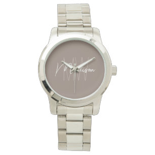 Modernes minimalistisches Monogramm Taupe Schriftn Armbanduhr