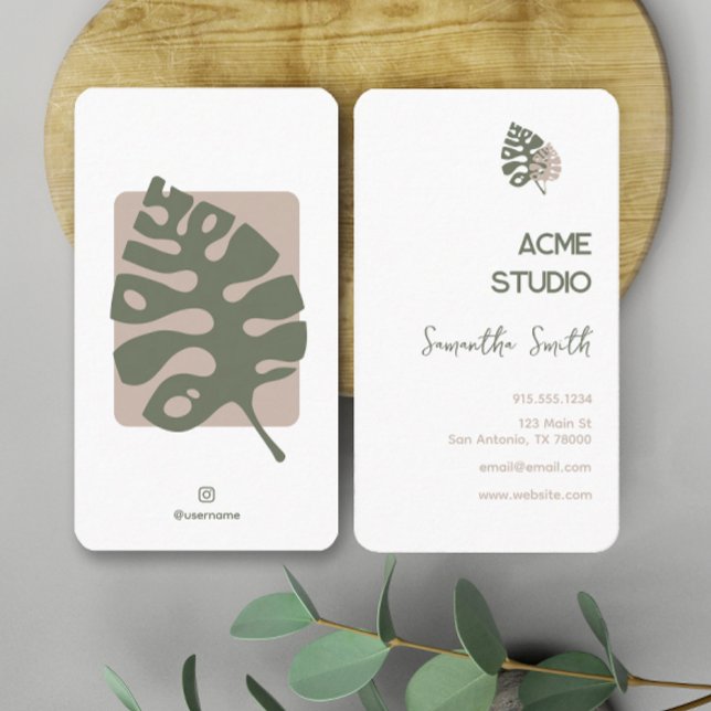 Modernes Minimalistisches Monstera Visitenkarte (Boho Plants Business Card Template)