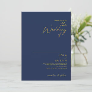 Modernes Minimalistisches Navy Blue   Gold - Hochz Einladung