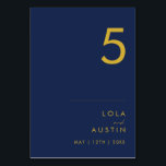 Modernes Minimalistisches Navy Blue | Gold-Tischnu Tischnummer<br><div class="desc">Dieses moderne, minimalistische Marineblau | Die goldene Tischnummer ist perfekt für Ihre klassische Hochzeit. Das schlichte, einzigartige abstrakte Design, begleitet von einem zeitgenössischen Minimalskript und einer dunkelmarineblauen Farbpalette, verleiht diesem Produkt ein Gefühl von elegantem formalem Luxus und bleibe gleichzeitig vereinfachend, chic bhemian. Behalt es so, wie es ist, oder wählen...</div>