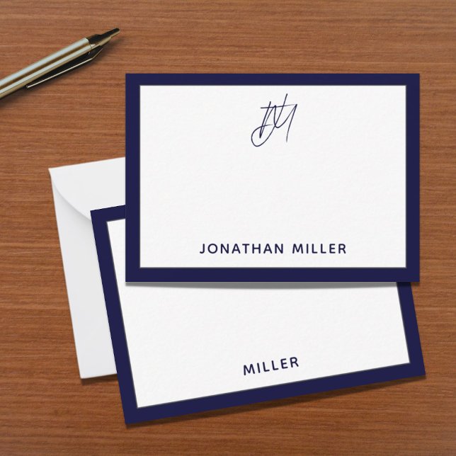 Modernes Minimalistisches Navy Blue Monogram Mitteilungskarte (Von Creator hochgeladen)