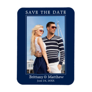 Modernes Minimalistisches Navy Blue Save the Date Magnet