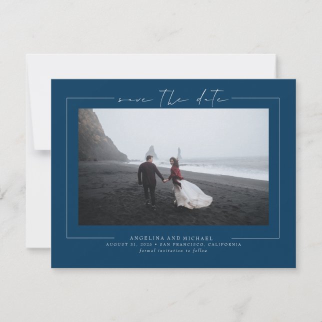 Modernes Minimalistisches Navy Blue-Save the Date- Save The Date (Vorderseite)