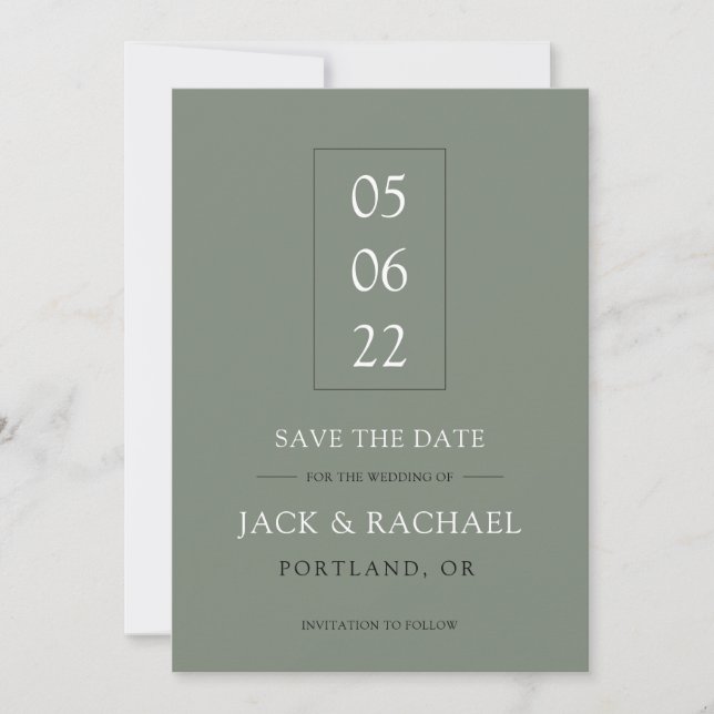 Modernes Minimalistisches Olivenöl Grün Elegant Save The Date (Vorderseite)