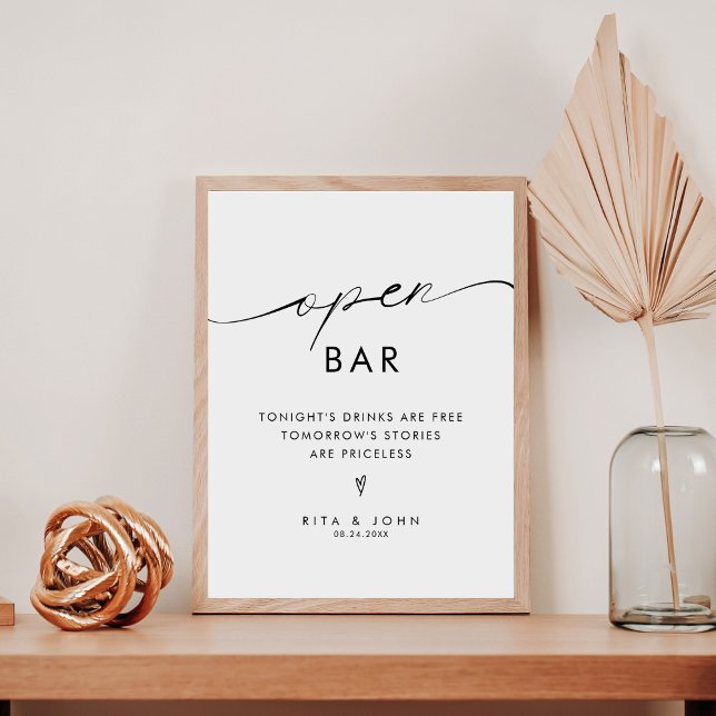Modernes Minimalistisches Open Bar Wedding Sign Sockelschild (Von Creator hochgeladen)