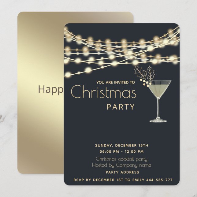 Modernes, minimalistisches Party mit Cocktail-Lich Einladung (Vorne/Hinten)