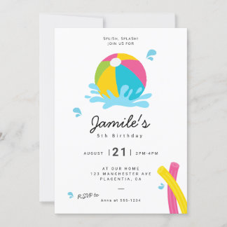 Modernes Minimalistisches Pool Party Girl Birthday Einladung