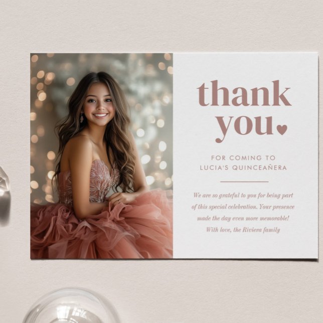 Modernes Minimalistisches Quinceañera-Foto Dankeskarte (Zazzle Modern Minimalist Quinceañera Photo Thank You Card)