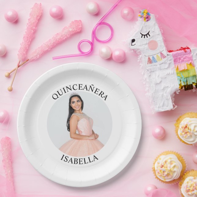 Modernes Minimalistisches Quinceañera-Foto Pappteller (Party)