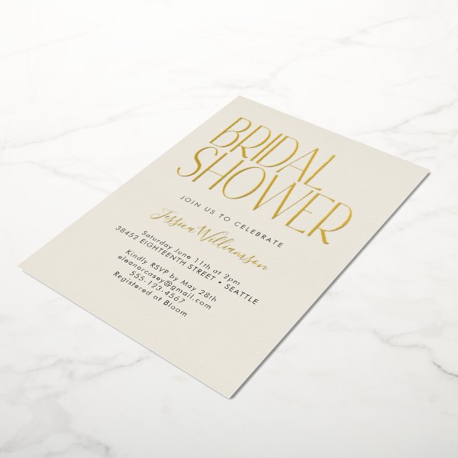 Modernes Minimalistisches Retro-Brautparty Gold Folieneinladung (Gedreht)