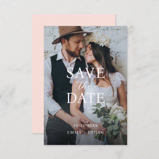 Modernes Minimalistisches Rosa Save The Date (Vorne/Hinten)