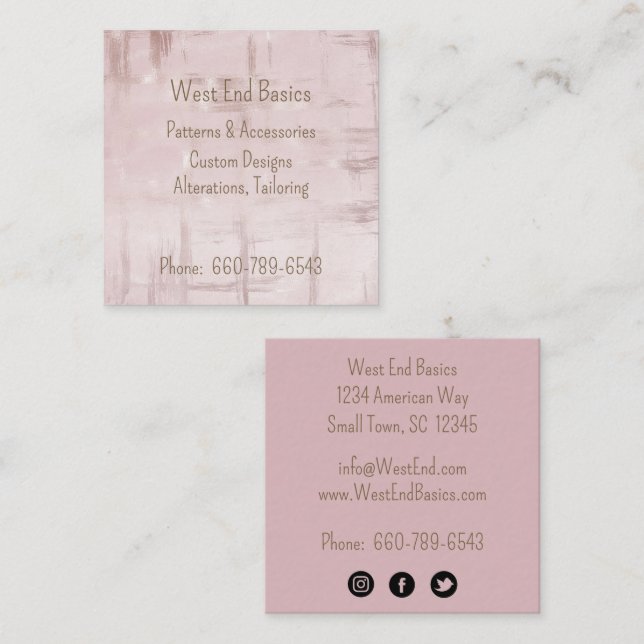 Modernes, Minimalistisches Rosa und Rose Gold Quadratische Visitenkarte (Vorne/Hinten)