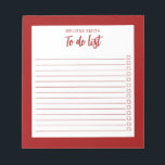 Modernes Minimalistisches Rot für die Aufgabenlist Notizblock<br><div class="desc">Modernes Minimalistisches Rot,  um Notepad aufzulisten. Erstellen Sie Ihre eigene personalisierte Checkliste für tägliche Aufgaben.</div>