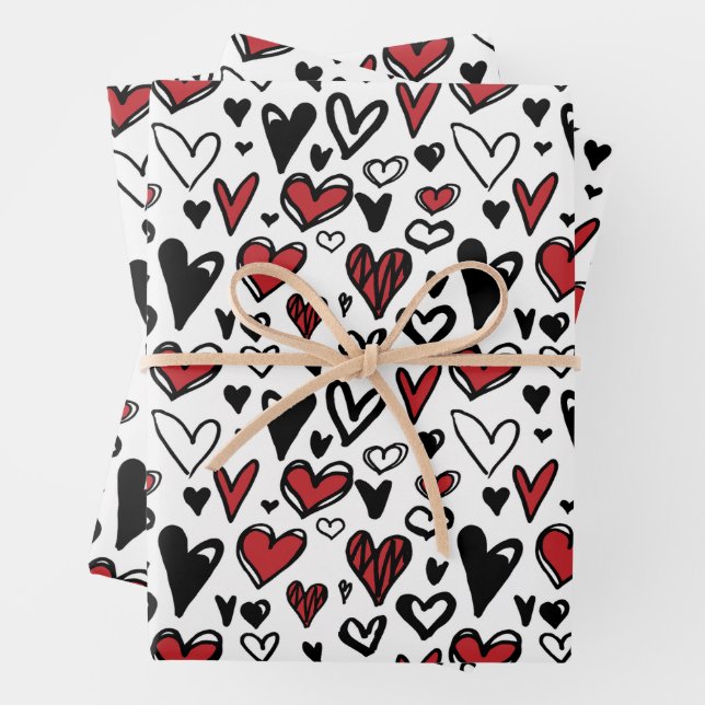 Modernes Minimalistisches Rot, Schwarz und Weiß Geschenkpapier Set (Beispiel)