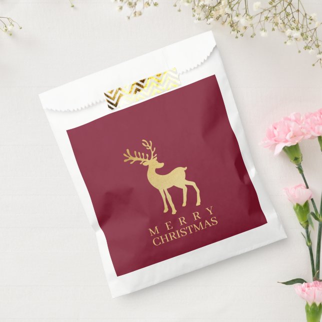 Modernes Minimalistisches Rotes & Goldenes Rentier Geschenktütchen (Versiegelt)