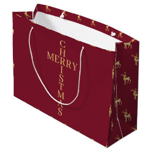 Modernes Minimalistisches Rotes & Goldenes Rentier Große Geschenktüte