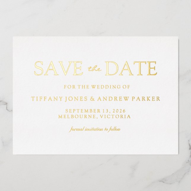 Modernes Minimalistisches Save the Date Golden Folieneinladung (Vorderseite)