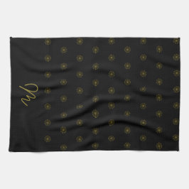 Modernes Minimalistisches Schwarz-Gold-Monogramm Geschirrtuch